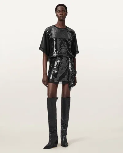 Allsaints Polyester Fonsie Embellished Short Skirt In Black