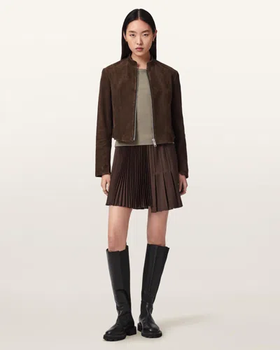 Allsaints Jax Asymmetric Mini Skirt In Brown