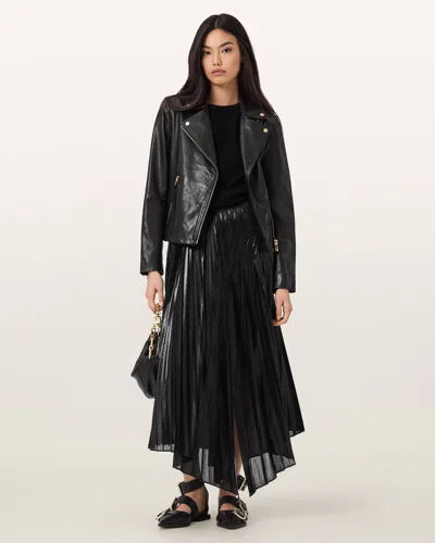 Allsaints Polyester Jax Pleated Midi Skirt In Black