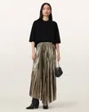 Allsaints Jax Pleated Midi Skirt In Gold