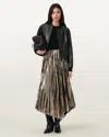 Allsaints Polyester Jax Pleated Midi Skirt In Gold