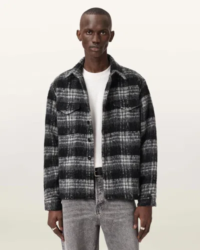 Allsaints Polyester Korey Relaxed Fit Check Shirt In Black