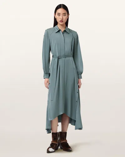 Allsaints Polyester Lexi Midi Dress In Blue