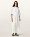 Allsaints Polyester Lila Tiered Midi Skirt In White