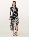 Allsaints Polyester Loria Draped Mesh Midi Dress In Black