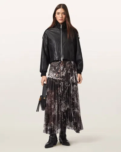 Allsaints Polyester Micaela Pleated Maxi Skirt In Black