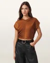Allsaints Polyester Mira Cropped Satin Drawcord T-shirt In Brown