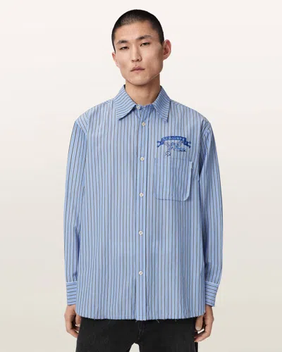 Allsaints Polyester Norte Oversized Long Sleeve Striped Shirt In Blue
