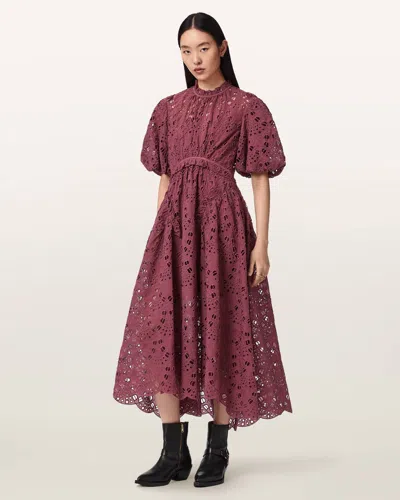 Allsaints Polyester Odette Broiderie Anglais Maxi Dress In Pink