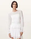 Allsaints Womens Pamela Semi-sheer Peplum-hem Stretch-woven Top Snow White In White