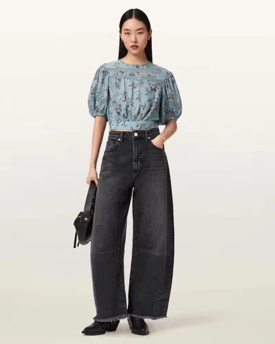 Allsaints Polyester Peony Lace Trim Cropped Top In Blue