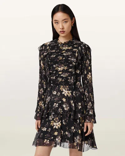 Allsaints Womens Vine Black Portia Floral-print Woven Mini Dress