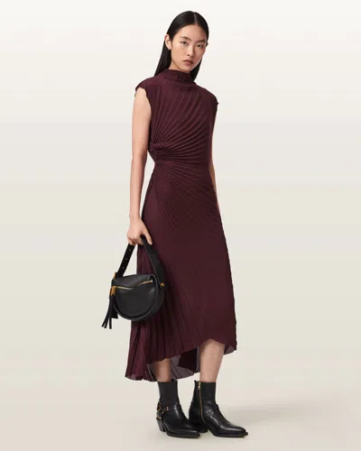 Allsaints Polyester Rayanna Pleated Midi Dress In Pattern
