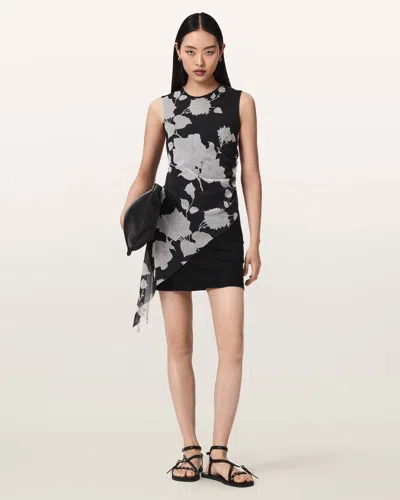 Allsaints Polyester Riley Slim Fit Floral Mini Dress In Black