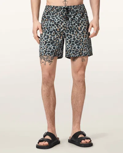 Allsaints Polyester Silesia Leopard Print Slim Fit Swim Shorts In Multi