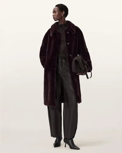 Allsaints Polyester Sora Faux Fur Coat In Brown