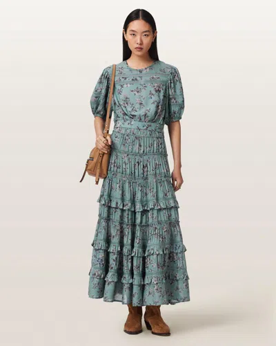 Allsaints Polyester Talia Printed Midi Skirt In Green