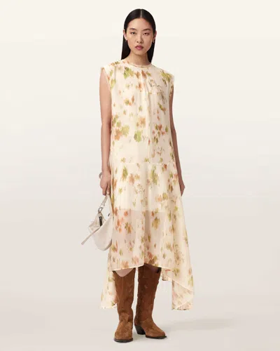Allsaints Polyester Tanner Floral Midi Dress In Neutral