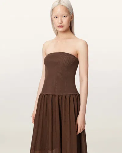 Allsaints Tegan Hybrid Bodycon Maxi Dress In Brown