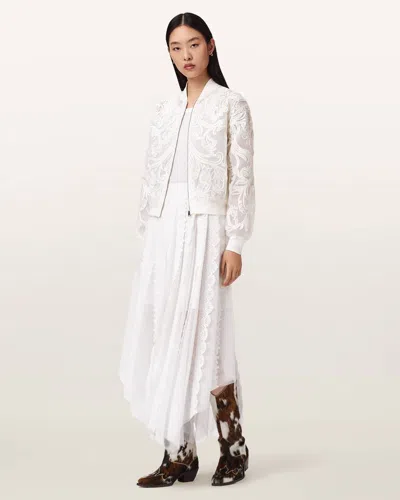 Allsaints Polyester Vashtie Lace Maxi Skirt In White