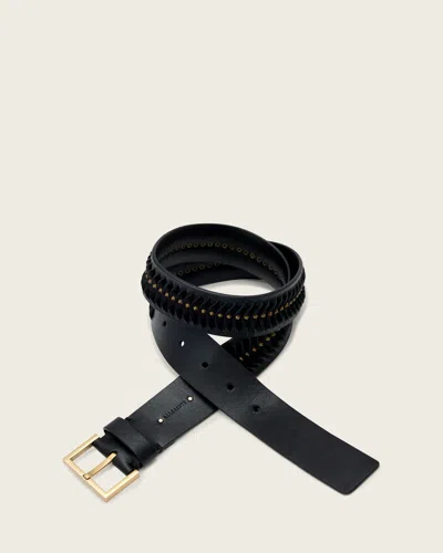 Allsaints Polyurethane Nora Leather Studded Belt In Black