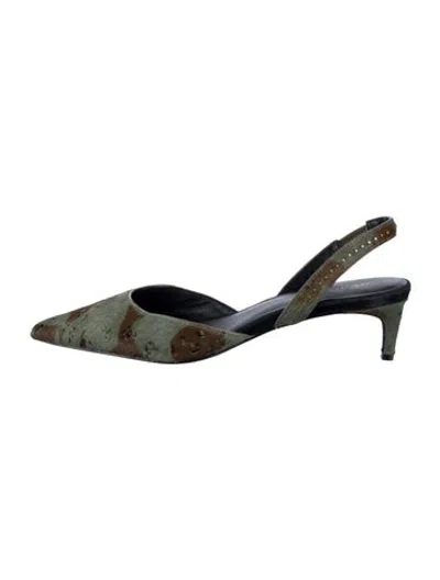 Pre-owned Allsaints Ponyhair Camouflage Print Slingback Pumps In Green