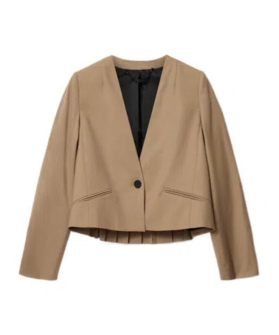 Allsaints Poppy Single Breasted Pleated Blazer In Brown