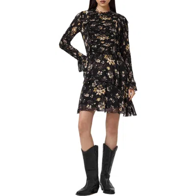 Allsaints Womens Vine Black Portia Floral-print Woven Mini Dress