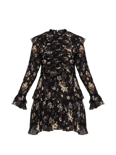 Allsaints Womens Vine Black Portia Floral-print Woven Mini Dress