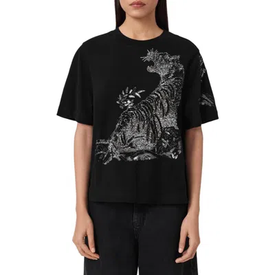 Allsaints Pounce Lisa Embellished Cotton Graphic T-shirt In Black