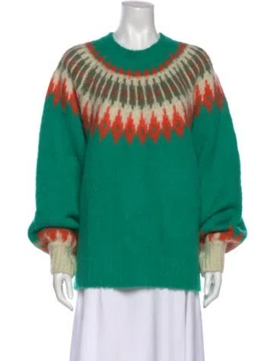 Pre-owned Allsaints Printed Crew Neck Sweater In Green