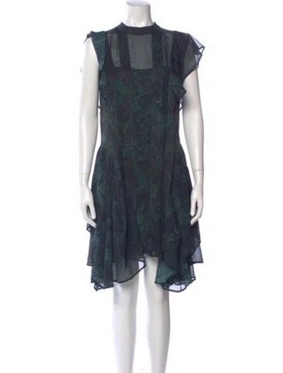 Pre-owned Allsaints Printed Knee-length Dress In Green