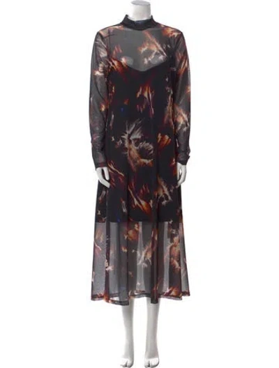 Pre-owned Allsaints Printed Long Dress In Black