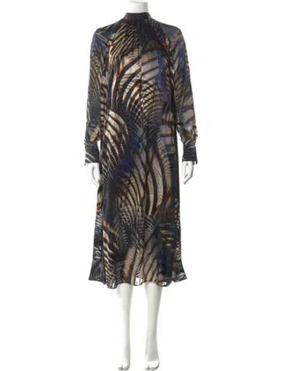 Pre-owned Allsaints Printed Long Dress In Black