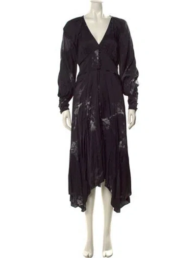 Pre-owned Allsaints Printed Long Dress In Black