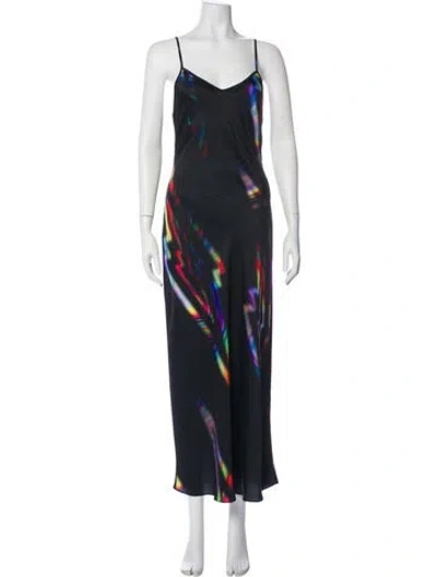 Pre-owned Allsaints Printed Long Dress In Black