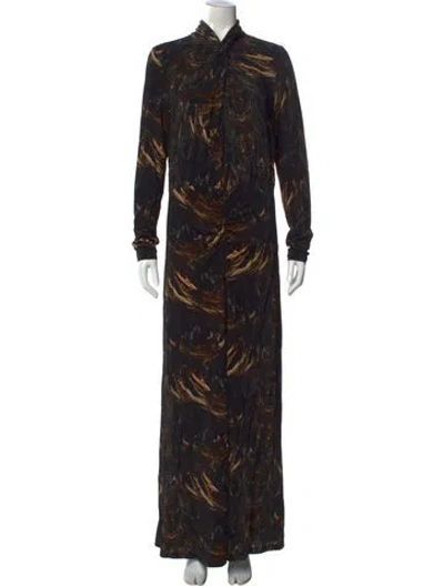 Pre-owned Allsaints Printed Long Dress In Black