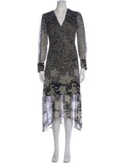 Pre-owned Allsaints Printed Long Dress In Black