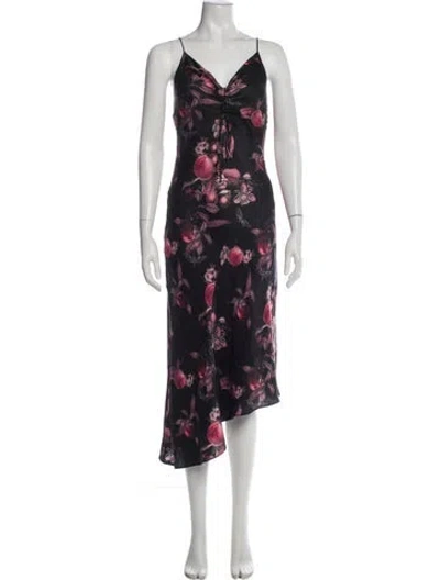 Pre-owned Allsaints Printed Long Dress In Black