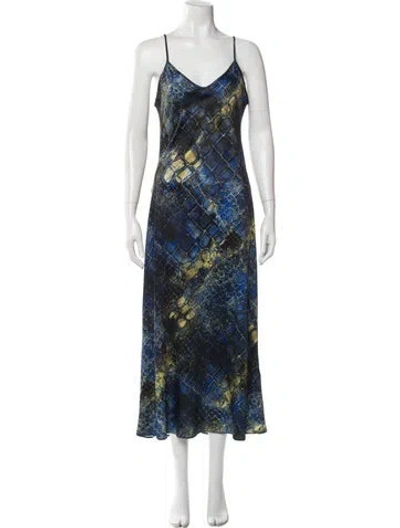 Pre-owned Allsaints Printed Long Dress In Blue