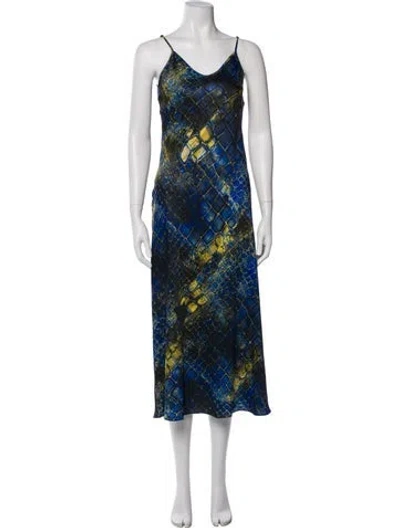 Pre-owned Allsaints Printed Long Dress In Blue