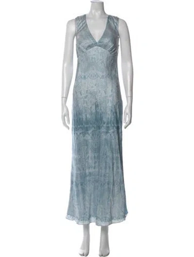 Pre-owned Allsaints Printed Long Dress In Blue