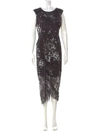 Pre-owned Allsaints Printed Long Dress In Gray