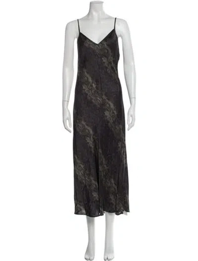 Pre-owned Allsaints Printed Long Dress In Green