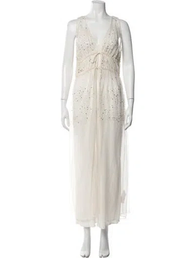 Pre-owned Allsaints Printed Long Dress In Neutrals