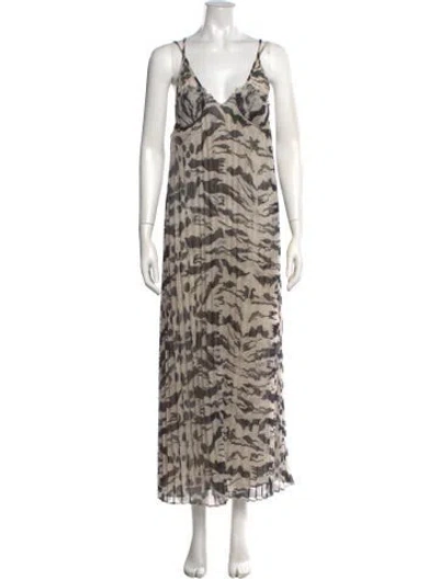 Pre-owned Allsaints Printed Long Dress In Neutrals