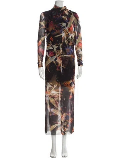 Pre-owned Allsaints Printed Long Dress W/ Tags In Black