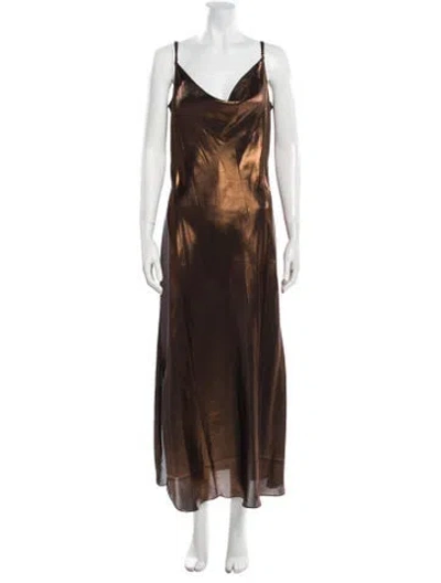 Pre-owned Allsaints Printed Long Dress W/ Tags In Brown