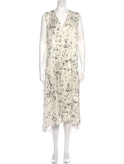 Pre-owned Allsaints Printed Long Dress In White