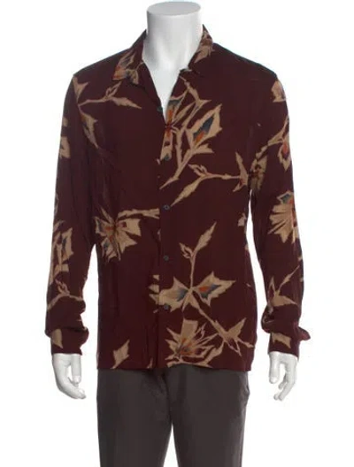 Pre-owned Allsaints Printed Long Sleeve Dress Shirt In Brown